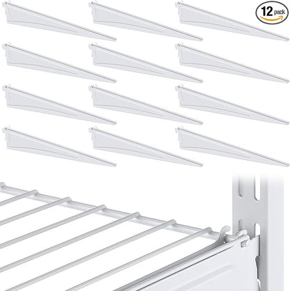 Adjustable Locking Shelf Bracket 16 Inch Shelf Brackets Heavy Duty Wire Shelving Brackets for Deep Wire Shelving Double Track System(White,12 Pcs)