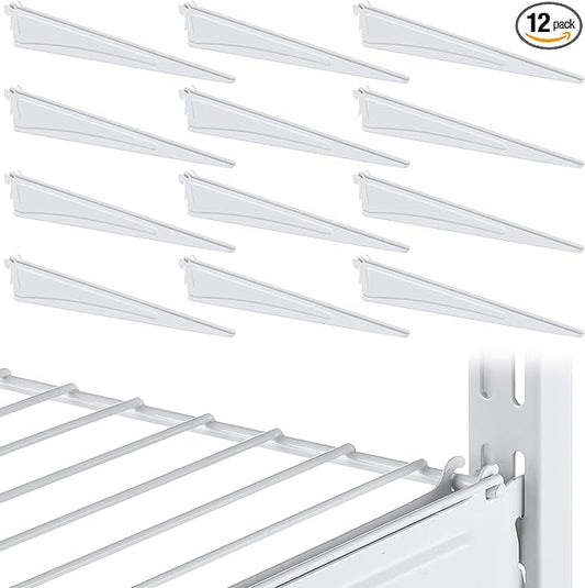 Adjustable Locking Shelf Bracket 16 Inch Shelf Brackets Heavy Duty Wire Shelving Brackets for Deep Wire Shelving Double Track System(White,12 Pcs)