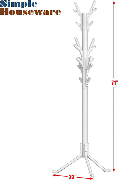 Simple Houseware Standing Coat and Hat Hanger Organizer Tree Shaped Rack for Entryway, Bedroom, and Hallway, 18 Hooks, White