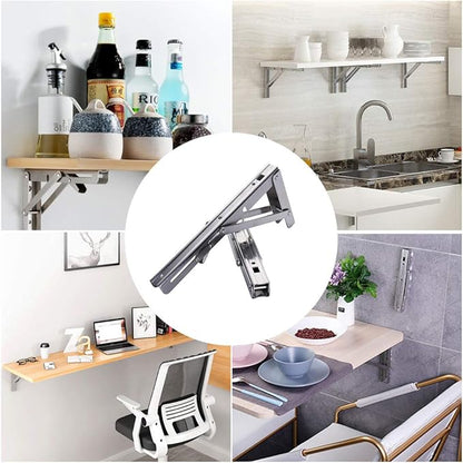 Storystore Folding Shelf Brackets - 16 Inch Heavy Duty Stainless Steel Collapsible Shelf Bracket for Bench Table, Space Saving DIY Bracket, Max Load: 550lb （2 PCS）