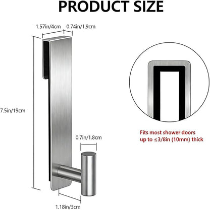 PMMASTO Shower Door Hooks, (7.5 Inch) Extended Towel Hooks for Bathroom Frameless Glass Shower Door, Stainless Steel Heavy Duty Hooks (Silver, T Shape-Fits 3/8" Thick Door)