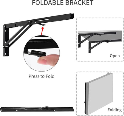 YUMORE Folding Shelf Brackets, 20 Inch Heavy Duty L Bracket, Black DIY Collapsible Shelf Bracket for Workbench Folding Table Hinge, Max Load: 330lb, Pack of 2