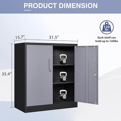 Metal Tool Storage Cabinet with Doors and Adjustable Shelves,Lockable Steel Cabinet for Garage,Home,Office and School Assembly Required(Grey)