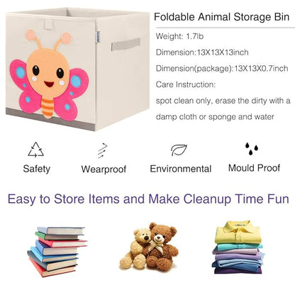 CLCROBD Foldable Animal Cube Storage Bins Fabric Toy Box/Chest/Organizer for Kids Nursery, 13 inch (Butterfly)