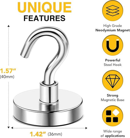 DIYMAG Magnetic Hooks, 170 LB Heavy Duty Strong Magnet with Hook, Rare Earth Neodymium Magnets for Hanging, Magnetics Hanger for Curtain, Home, Kitchen, Workplace, 10 Packs