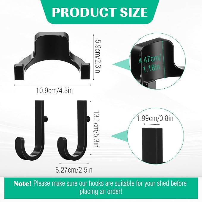 20 Pcs Storage Shed Tool Hooks Tool Hanger Compatible with Suncast Shed Accessories for Hanging Storage Shelves Organizer Accessories Parts Replacement Screws Brackets (J Shape/u Shape,Black)