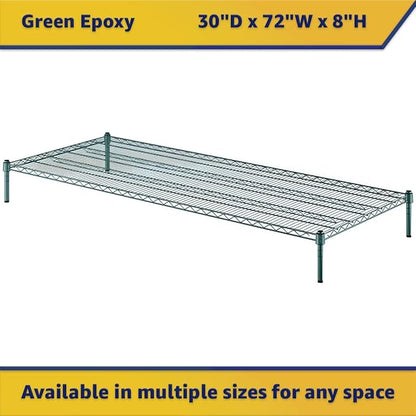 30" x 72" x 8" Green Epoxy Wire Storage Shelf, Dunnage Rack, Commercial 1 Tier Small Shelf