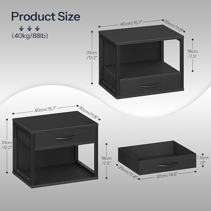 HOOBRO 2-Tier Desktop Printer Stand with Drawer, Under-Desk Printer Table with Storage Shelf, for Home Office, Kitchen, Fax Machine, Scanner, Black BB07PS01