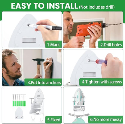Iron Board Hanger Wall Mount Electric Iron Holder Ironing Board Holder Wall Mount Room Storage Iron and Ironing Board Storage Organizer Shelf with Removable Hooks