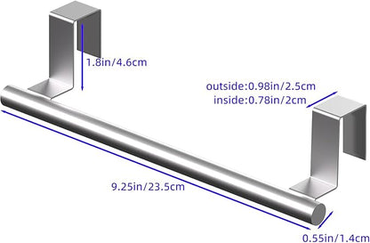 Over Cabinet Towel Bar 9" Kitchen Towel Rack - Silver, Stainless Steel Towel Holder for Cabinet - 1 Pack