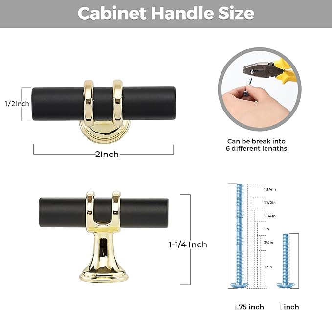 25 Pack Black&Gold Cabinet Knobs - Kitchen Cabinet Knobs Closet Pulls for Kitchen Closet Drawer Stainless Steel Dresser Hardware 2in Length Single Hole