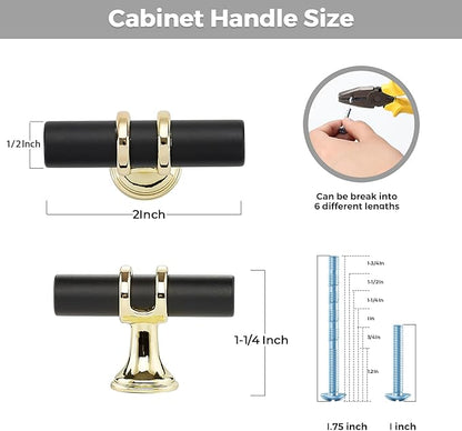 15 Pack Black&Gold Cabinet Knobs - Kitchen Cabinet Knobs Closet Pulls for Kitchen Closet Drawer Stainless Steel Dresser Hardware 2in Length Single Hole