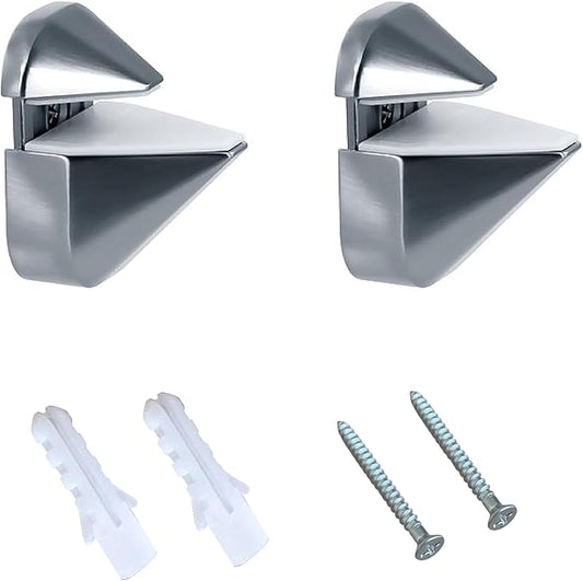 Dulles Glass Floating Shelf Brackets, Adjustable Clamps Heavy Duty, Chrome, For Glass, Wood, Acrylic Wall Mounted Shelf Support. 2 Pack.