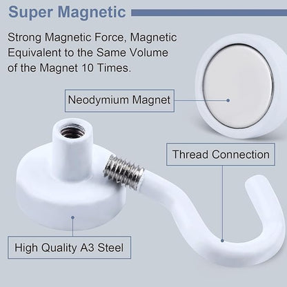 DIYMAG Magnetic Hooks for Refrigerator, Extra Strong Cruise Hook, Heavy Duty Earth Magnets with Hook for Hanging, Magnetic Hanger for Cabins, Grill (45P-White)