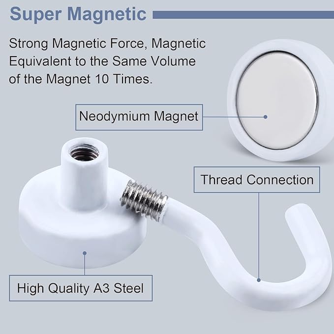 DIYMAG Magnetic Hooks, 30Lbs Strong Heavy Duty Cruise Magnet S-Hook for Classroom, Fridge, Hanging, Cabins, Grill, Kitchen, Garage, Workplace and Office Etc, (40 Pack-White)