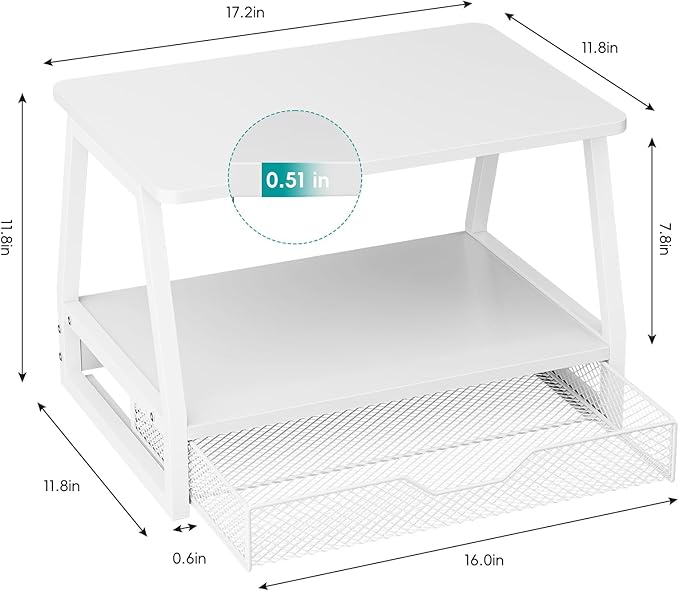 2-Tier Printer Stand with Storage, Desktop Organizer with Drawers for Printer Paper, Desk Shelf for Office and Home Printer Tables for 3D Printers‌ White