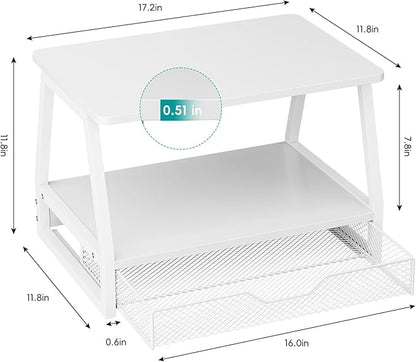 2-Tier Printer Stand with Storage, Desktop Organizer with Drawers for Printer Paper, Desk Shelf for Office and Home Printer Tables for 3D Printers‌ White