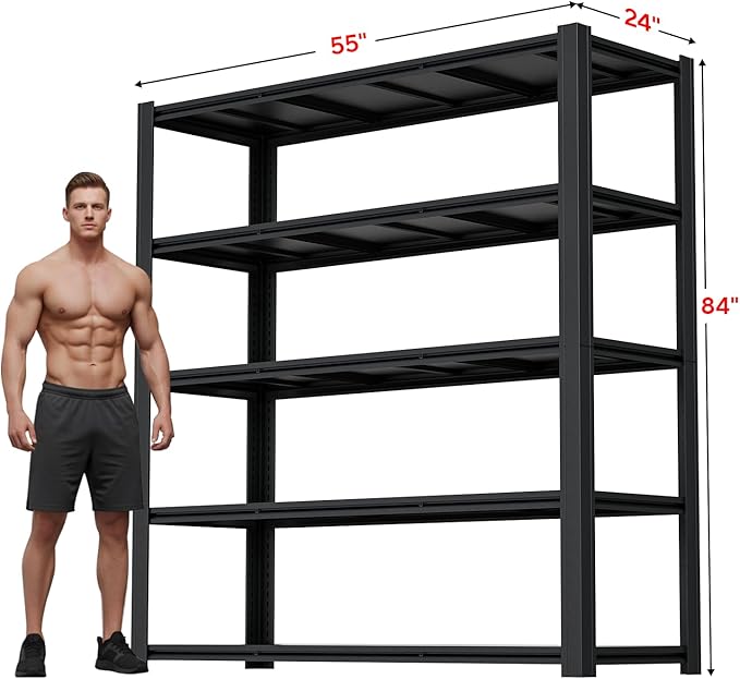Garage Shelving, Heavy Duty Storage Shelves Metal Shelf Unit Adjustable Industrial Storage Racks for Shop,Warehouse,Basement (83" H X 55" W X 24" D, 5)