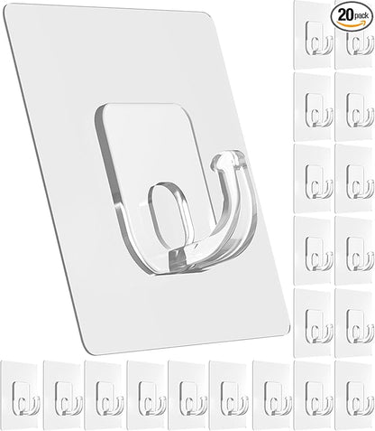 Large Adhesive Hooks, 33lb Heavy Duty Utility Hooks for Hanging, 20 Pack Damage Free Sticky Hanging, No Trace Self-Adhesive Wall for Kitchen Bathroom Office Multiple Uses
