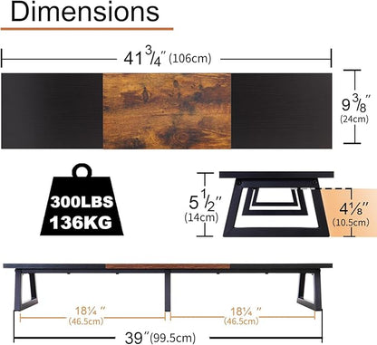 TEAMIX 42 inch Large Dual Monitor Riser, Extra Long Monitor Stand Riser for 2 Monitors, Wood & Steel Desktop Riser Desk Organization Home Office (Black+Brown, 42 inch)