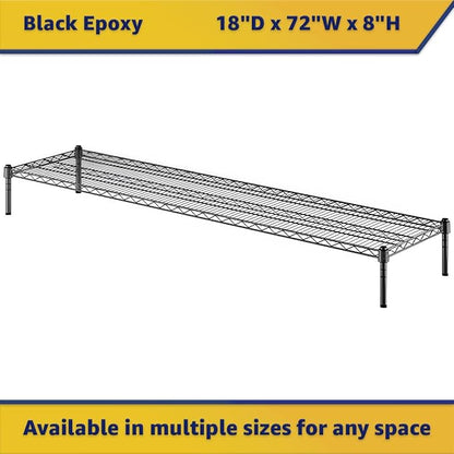 18" x 72" x 8" Black Epoxy Wire Storage Shelf, Dunnage Rack, Commercial 1 Tier Small Shelf