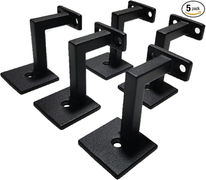 Square Handrail Brackets for Staircase Stair Railing Brackets with Screws (Pack of 5) (Textured Black)
