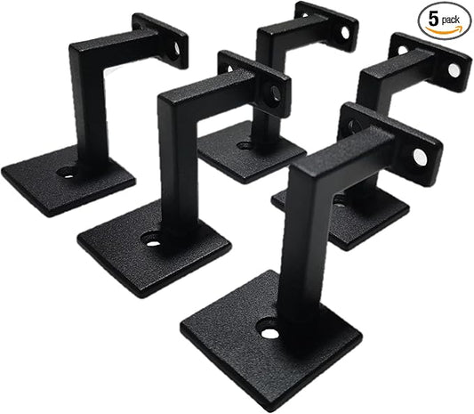 Square Handrail Brackets for Staircase Stair Railing Brackets with Screws (Pack of 5) (Textured Black)