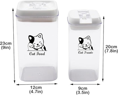 Pethiy Cat Food and pet Cat Treats Storage Container-Clear Plastic-airtight Storage Canister Tins cookie pet jars(Two-piece set)