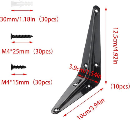 Lilaly 10 Pack Shelf Brackets 5 Inch Shelf Bracket, Heavy Duty L Brackets for Shelves for Hanging Floating Shelves Brack with Screws and Wall Anchors(4"x5",Black)