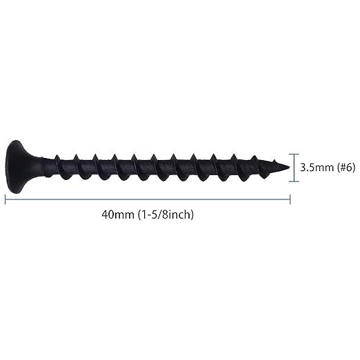 150pcs #6 × 1-5/8 inchs High Hardness Drywall Screws, Black, Coarse Thread, Phillips Drive, Bugle Head, Black Wood Screws, Wood and More