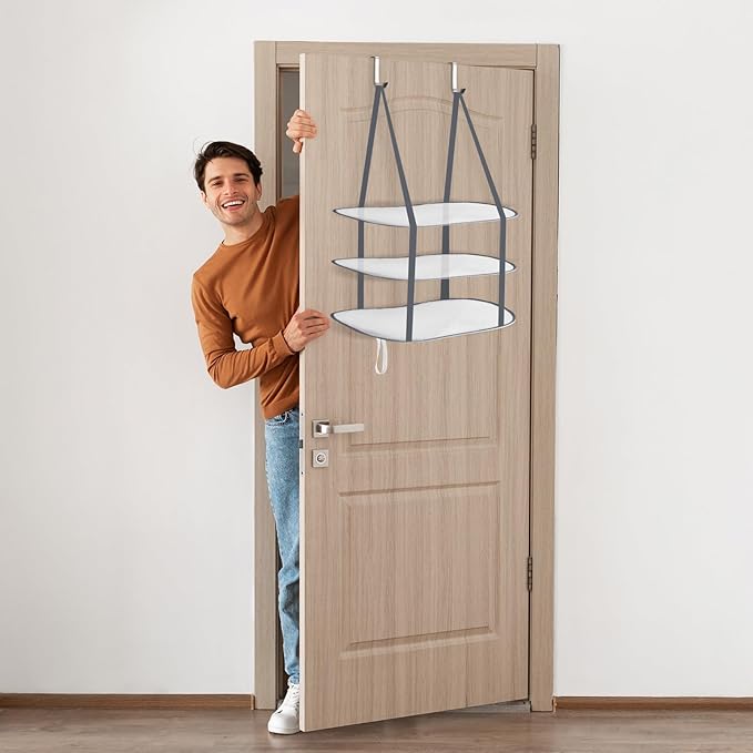 2 Pcs 3 Tier Sweater Drying Rack Flat Over The Door Folding Drying Rack Large Lay Laundry Hanging Dryer Mesh Clothes Dry Hanger for Apartments Dorms Bathrooms (Gray,26.5 x 18 x 34.5 Inch)
