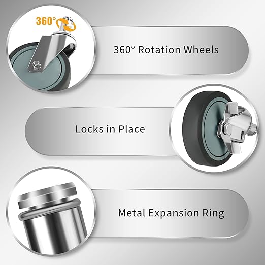 5 inches Stem Casters for Wire Shelving Racks, Heavy Duty Wheels with Brake Set of 4 Swivel Casters Scaffolding Wheel Replacement (.864" x 2-3/16")