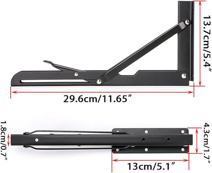 Sumnacon Sturdy Folding Shelf Brackets - Heavy Duty Metal Triangle Table Bench Folding Shelf Brackets, 2 Pcs Folding Shelf Hinge Wall Mounted (12 Inch, Black)
