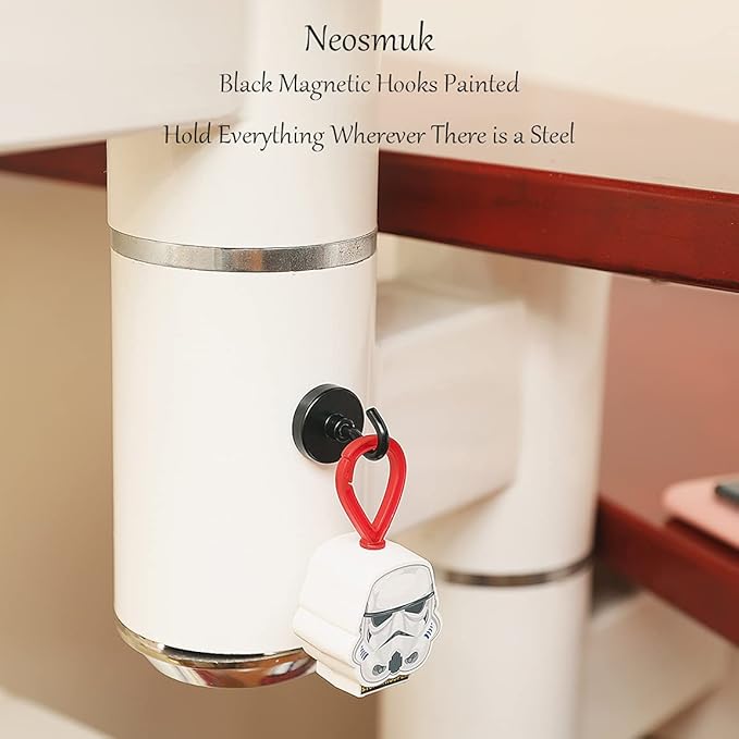 Neosmuk Magnetic Hooks, Heavy Duty 130lb+ Strong Magnet Hook for Cruise Cabins, Cruise Ship Essentials for Hanging, Metal Wall Refrigerator Hangers (Black, 10 Pack)