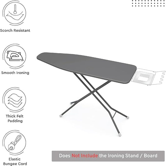 Encasa XO Ironing Board Cover and Pad 49"x18" - 4mm Felt Wide Iron Board Cover with Padding - Heat Resistant, Stain-Safe Dye, Non Slip Elastic Bungee Cord Tightening Iron Table Cover Grey