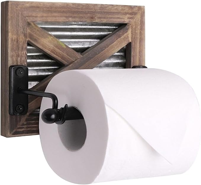Autumn Alley Rustic Farmhouse Toilet Paper Holder Wall - Farmhouse Bathroom Country Decor Accessories with Warm Brown Wood, Galvanized Metal & Black Adds Western Decor Charm