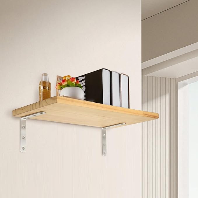 16PCS 4x4 Inch Stainless Steel L Bracket for Shelves, 90 Degree Joint Right Angle Bracket, Heavy Duty Corner Braces with Screws for Wood, Furniture, Brushed Nickel