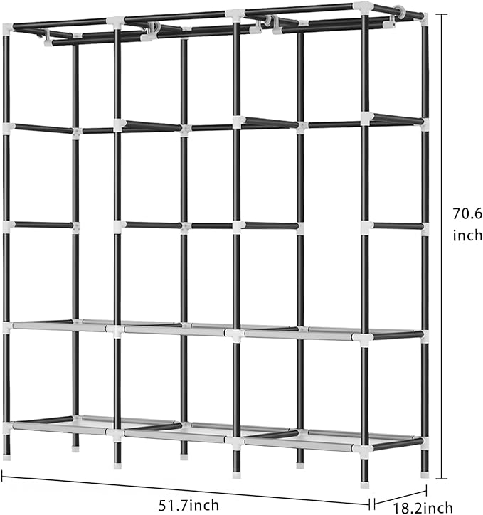 LOKEME Wardrobe Closet,Portable Closet for Bedroom Steel Pipe Diameter 19mm Strong and Sturdy Coffee Colored Portable Closets for Hanging Clothes with 3 Hanging rods, 6 Storage Shelves and Side Pocket
