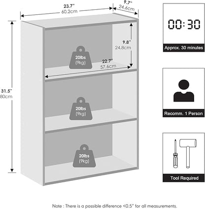 Furinno Reed Closet Organizers and Storage, 3-Tier Closet Organizer, Open Shelf Closet Storage, for Wardrobe, Bedroom, Living Room, Americano