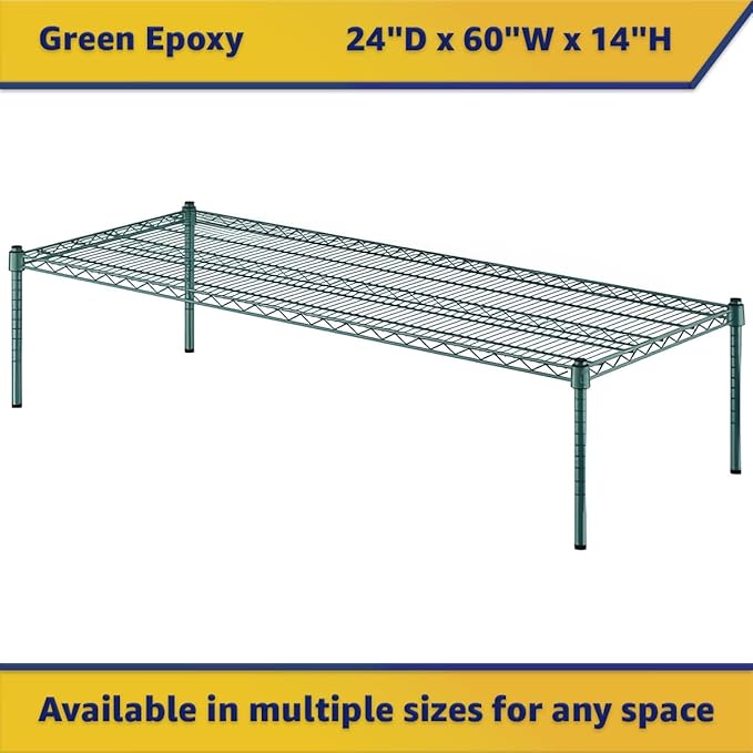 24" x 60" x 14" Green Epoxy Wire Storage Shelf, Dunnage Rack, Commercial 1 Tier Small Shelf