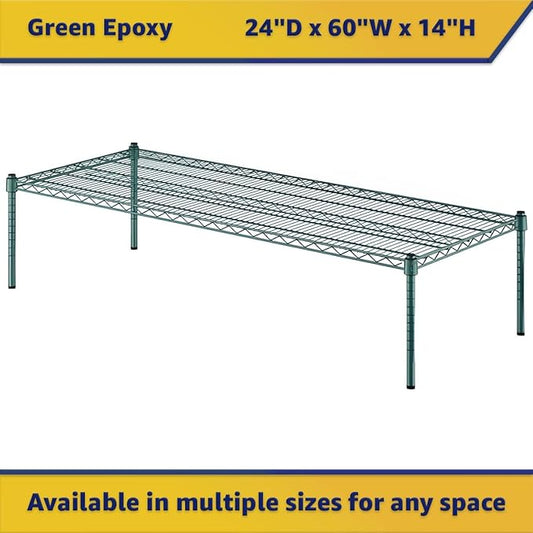 24" x 60" x 14" Green Epoxy Wire Storage Shelf, Dunnage Rack, Commercial 1 Tier Small Shelf
