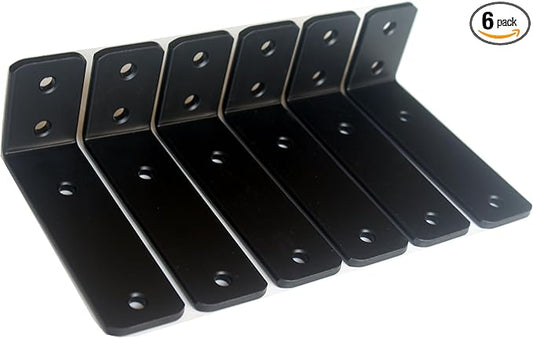 6 Pack - L 5" x H 2" x W1.5, 5mm Thick Black L Shelf Bracket, Iron Shelf Brackets, Metal Shelf Brackets, Floating Shelf, Shelf Supports with Screws