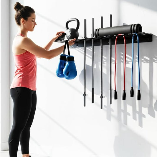 33" Wall Mount Barbell Storage & Tool Rack, 10L8S Slots Heavy Duty Organizer, 350LBS Load 4MM Steel 5MM EVA for Garage Home Gym.
