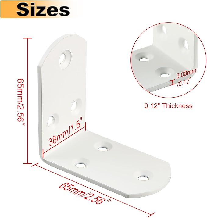 Alise 4Pcs Shelf Brackets White, Stainless Steel Floating Shelf Brackets Corner Brackets, L Brackets for Shelves, 90 Degree Angle Bracket, Heavy Duty Shelf Brackets for Wood Furniture (2.56X2.56 in)