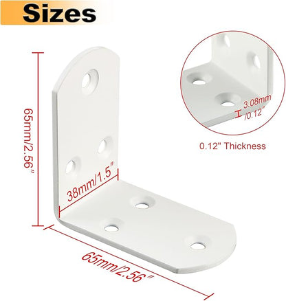 Alise 4Pcs Shelf Brackets White, Stainless Steel Floating Shelf Brackets Corner Brackets, L Brackets for Shelves, 90 Degree Angle Bracket, Heavy Duty Shelf Brackets for Wood Furniture (2.56X2.56 in)