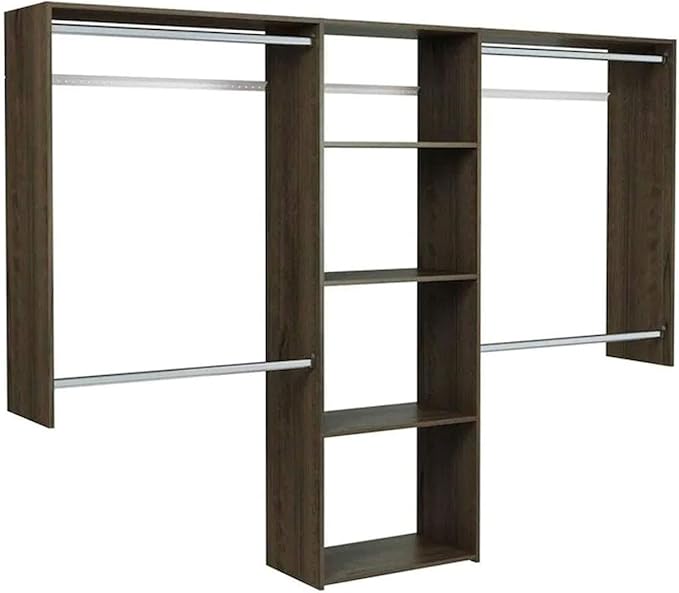 Easy Track OK1460-T Deluxe Starter Closet Storage Wall Mounted Wardrobe Organizer System Kit with Shelves and Rods, Truffle