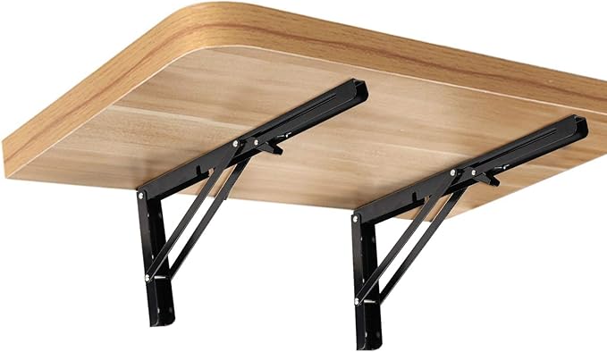 ZOENHOU 4PCS 16 Inch Folding Shelf Brackets, 330lb Max Load Heavy Duty Metal Collapsible Shelf Brackets with Screws, Wall Mounted Hanging Shelves for Workbench, Laundry Station