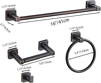 Bathroom Hardware Set 4 Pieces,Oil Rubbed Bronze Towel Bar Set Stainless Steel Wall Mounted, Includes 16In Hand Towel Bar, Towel Ring, Robe Towel Hooks,Toilet Paper Holder, Bathroom Towel Rack Set