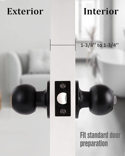 Lanwandeng (5Pack) Matte Black Privacy Door Knobs with Lock for Bedroom/Bathroom, Keyless Interior Door Lock, Stainless Steel Door Handles
