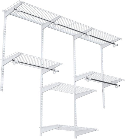 S AFSTAR 4 to 6 FT Mounted Closet Systems, Height Adjustable Custom Clothes Closet Kit with 3 Hanging Rod & 6 Storage Shelves, Wall-Mounted Clothes Closet Organizer for Bedroom Apartment, White
